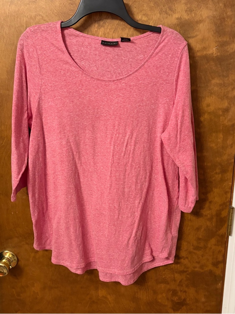 Tahari Soft Heathered Rose Scoop Neck Long Sleeve Tee women’s 1X